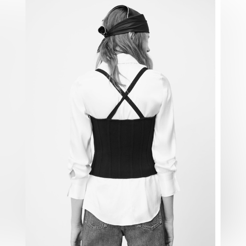 ZARA NEW WITH TAGS BLACK CROSS BACK KNIT CORSET TOP BUTTON FRONT SIZE XSMALL - Picture 2 of 11